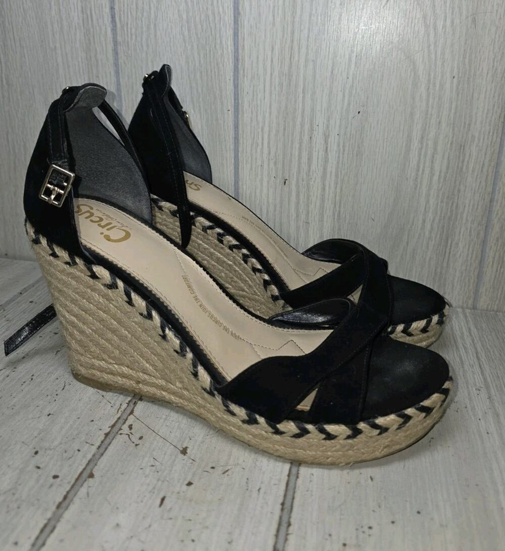 Circus by Sam Edelman Renee Platform Wedge Espadrille Sandals Black Size 10